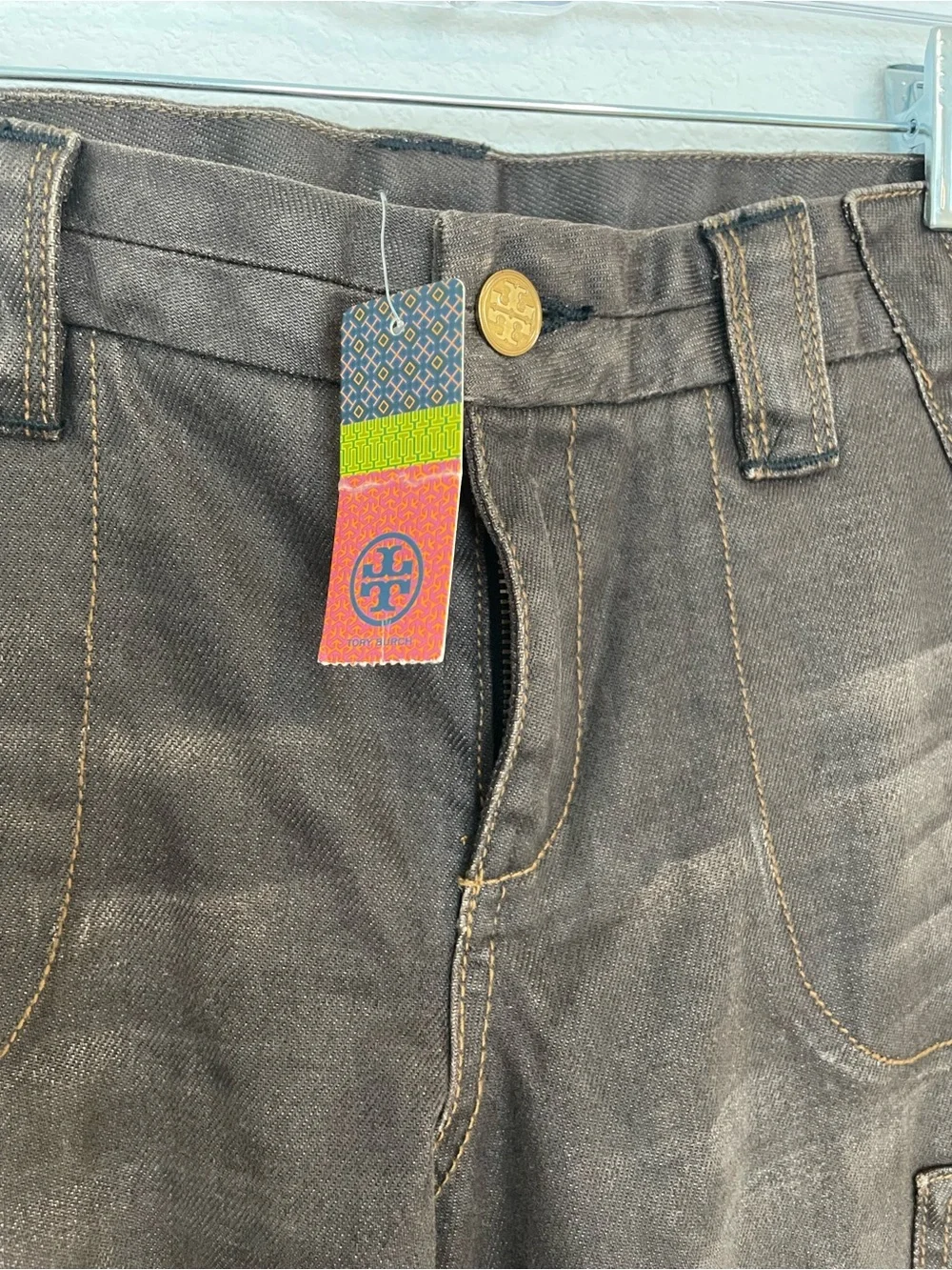 Tory Burch Women’s Dark Brown Slimcargo Pants with Zip Pockets
